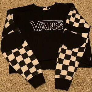Cropped Vans Logo Black and White Checkered Sweatshirt (Women’s Small)